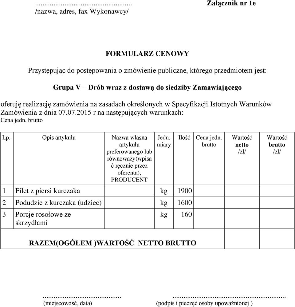 Opis Nazwa własna lub równoważy(wpisa ć ręcznie przez oferenta), 1