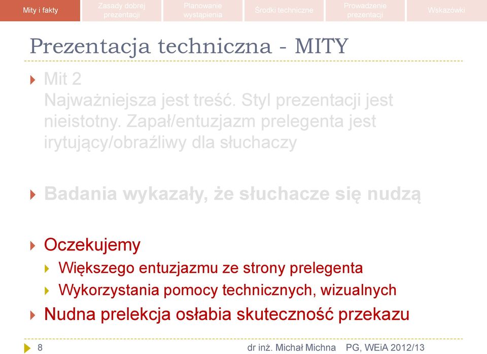 że słuchacze się nudzą Oczekujemy Większego entuzjazmu ze strony prelegenta