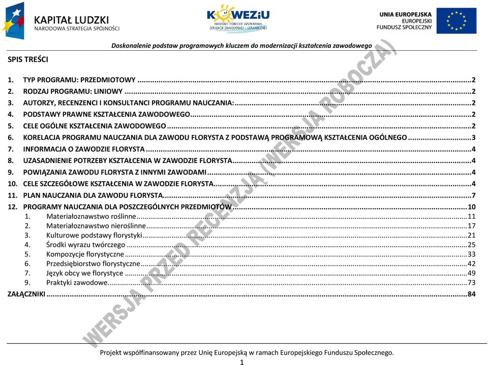 UZASADNIENIE OTRZEY KSZTAŁENIA W ZAWODZIE FLORYSTA... 4 9. OWIĄZANIA ZAWODU FLORYSTA Z INNYMI ZAWODAMI... 4 10. ELE SZZEGÓŁOWE KSZTAŁENIA W ZAWODZIE FLORYSTA... 4 11. LAN NAUZANIA DLA ZAWODU FLORYSTA.