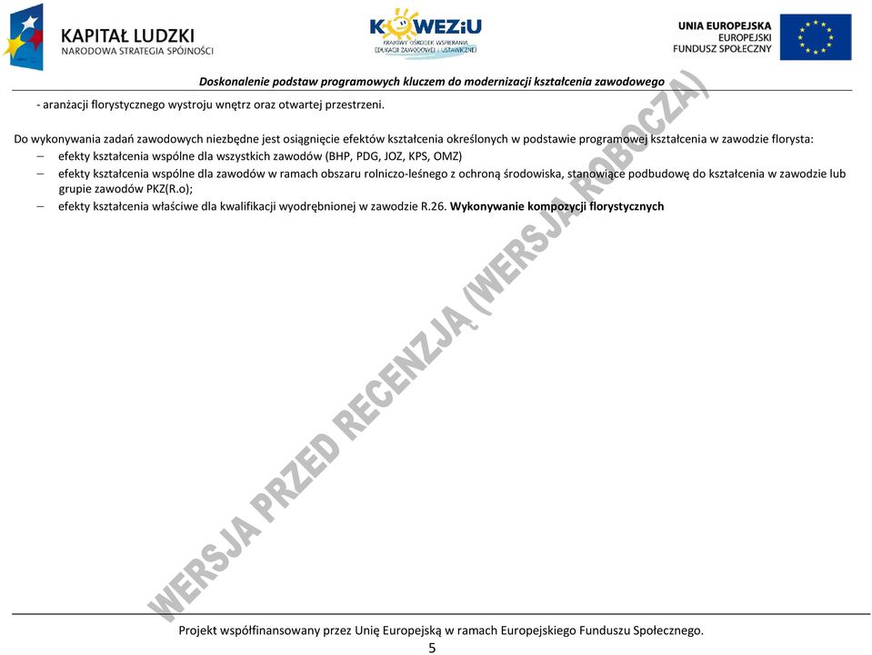 wspólne dla wszystkich zawodów (H, DG, JOZ, KS, OMZ) efekty kształcenia wspólne dla zawodów w ramach obszaru rolniczo-leśnego z ochroną środowiska, stanowiące