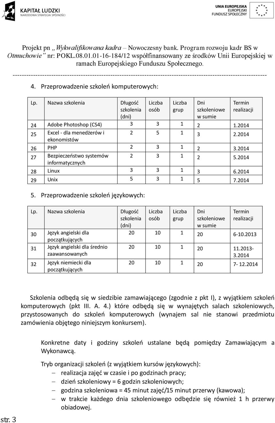 Nazwa Długość 30 Język angielski dla początkujących 31 Język angielski dla średnio zaawansowanych 32 Język niemiecki dla początkujących 20 10 1 20 6-10.2013 20 10 1 20 11.2013-3.2014 20 10 1 20 7-12.