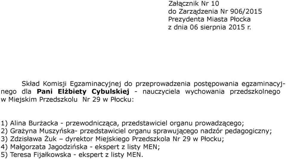 przedstawiciel organu sprawującego nadzór pedagogiczny; 3) Zdzisława Żuk