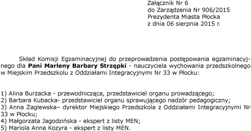 przedstawiciel organu sprawującego nadzór pedagogiczny; 3) Anna Żaglewska dyrektor