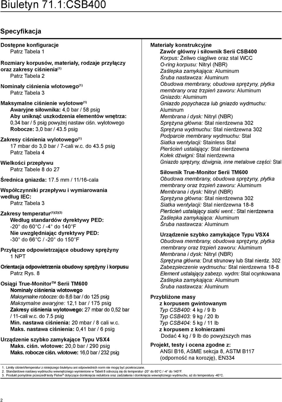 5 psig Zakresy ciśnienia wylotowego (1) 17 mbar do 3,0 bar / 7-cali w.c. do 43.5 psig Patrz Tabela 4 Wielkości przepływu Patrz Tabele 8 do 27 Średnica gniazda: 17.