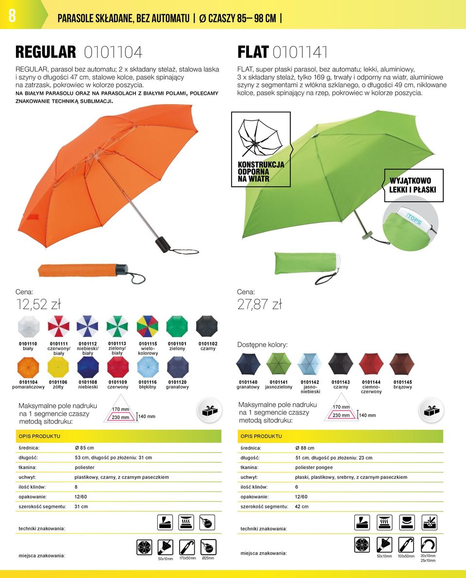 FLAT 0101141 FLAT, super płaski parasol, bez automatu; lekki, aluminiowy, 3 x składany stelaż, tylko 169 g, trwały i odporny na wiatr, aluminiowe szyny z segmentami z włókna szklanego, o długości 49