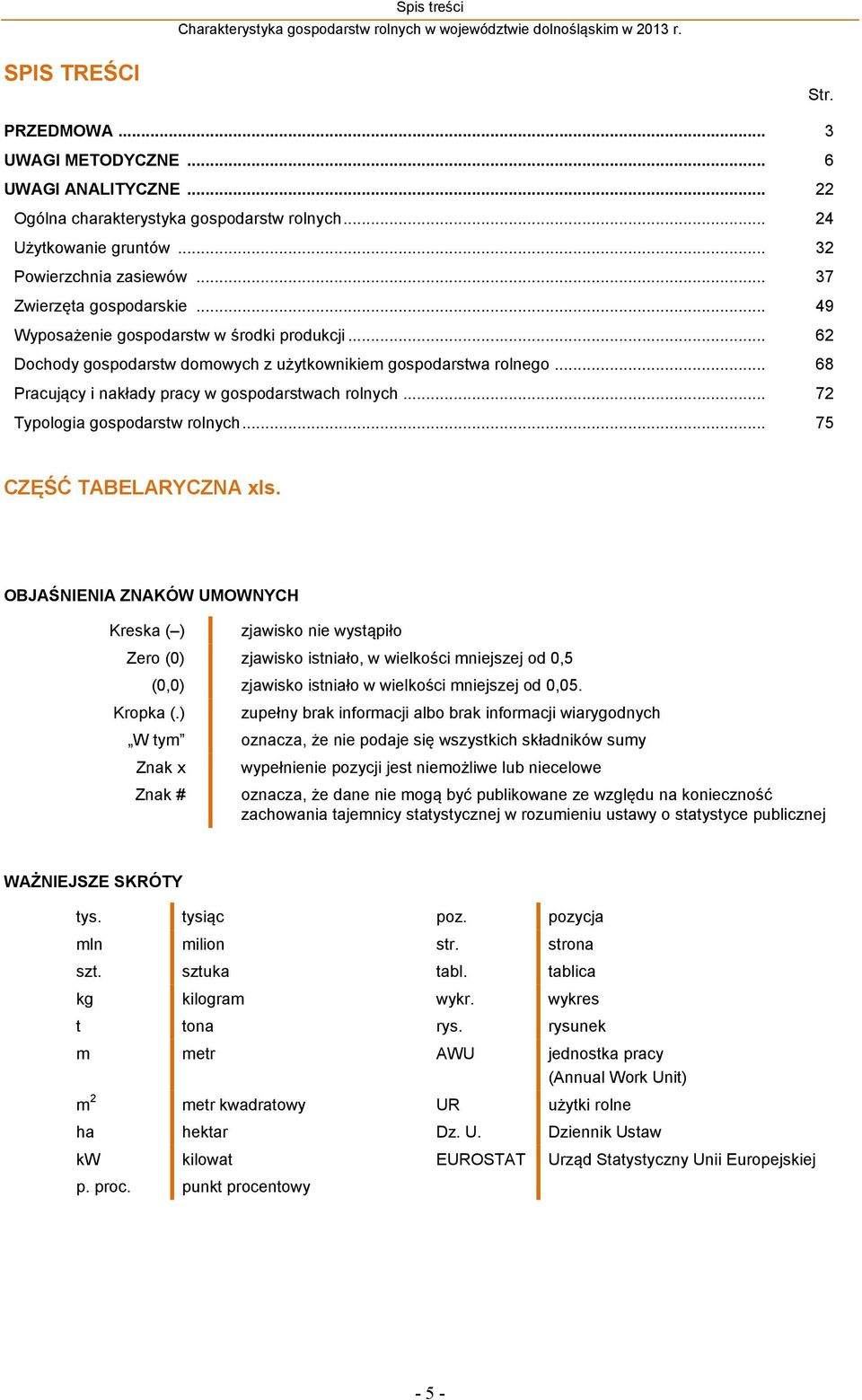 .. 68 Pracujący i nakłady pracy w gospodarstwach rolnych... 72 Typologia gospodarstw rolnych... 75 CZĘŚĆ TABELARYCZNA xls.