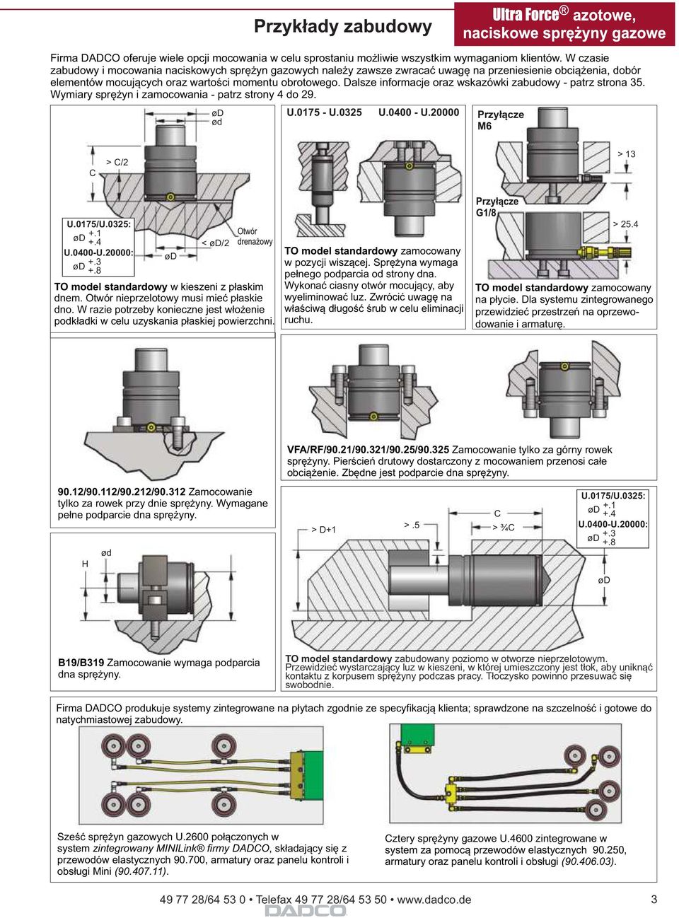 Dalsze informacje oraz wskazówki zabudowy - patrz strona 35. Wymiary sprężyn i zamocowania - patrz strony 4 do 29. ød ød U.0175 - U.0325 U.0400 - U.20000 Przyłącze M6 > /2 > 13 U.0175/U.0325: +.