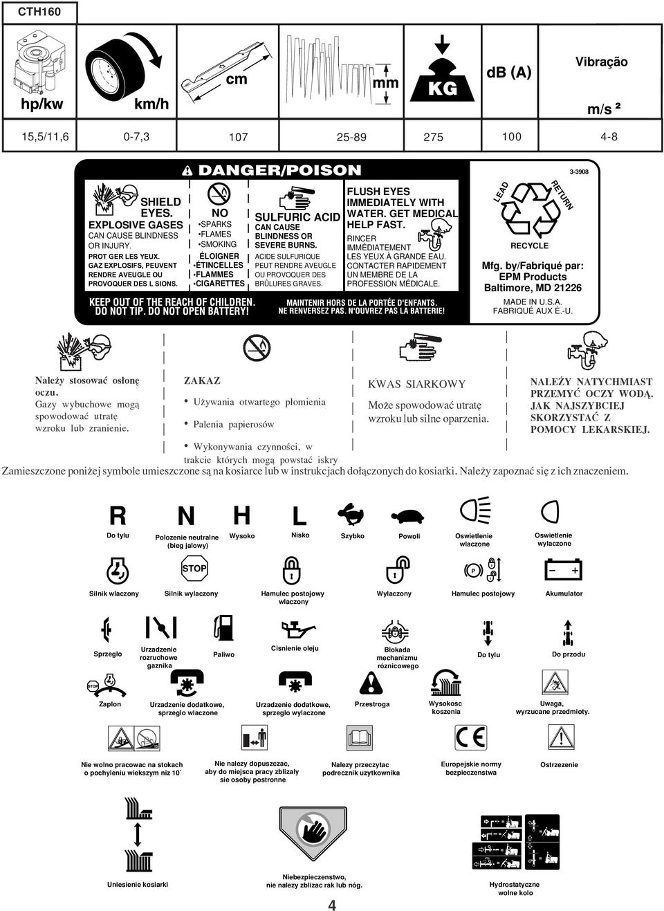 FLUSH EYES IMMEDIATELY WITH WATER. GET MEDICAL HELP FAST. RINCER IMMÉDIATEMENT LES YEUX À GRANDE EAU. CONTACTER RAPIDEMENT UN MEMBRE DE LA PROFESSION MÉDICALE. LEAD RECYCLE RETURN Mfg.