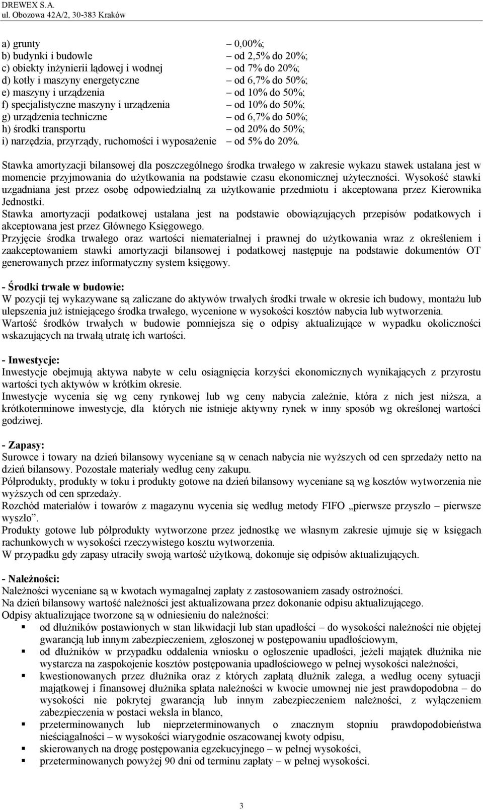 Stawka amortyzacji bilansowej dla poszczególnego środka trwałego w zakresie wykazu stawek ustalana jest w momencie przyjmowania do użytkowania na podstawie czasu ekonomicznej użyteczności.