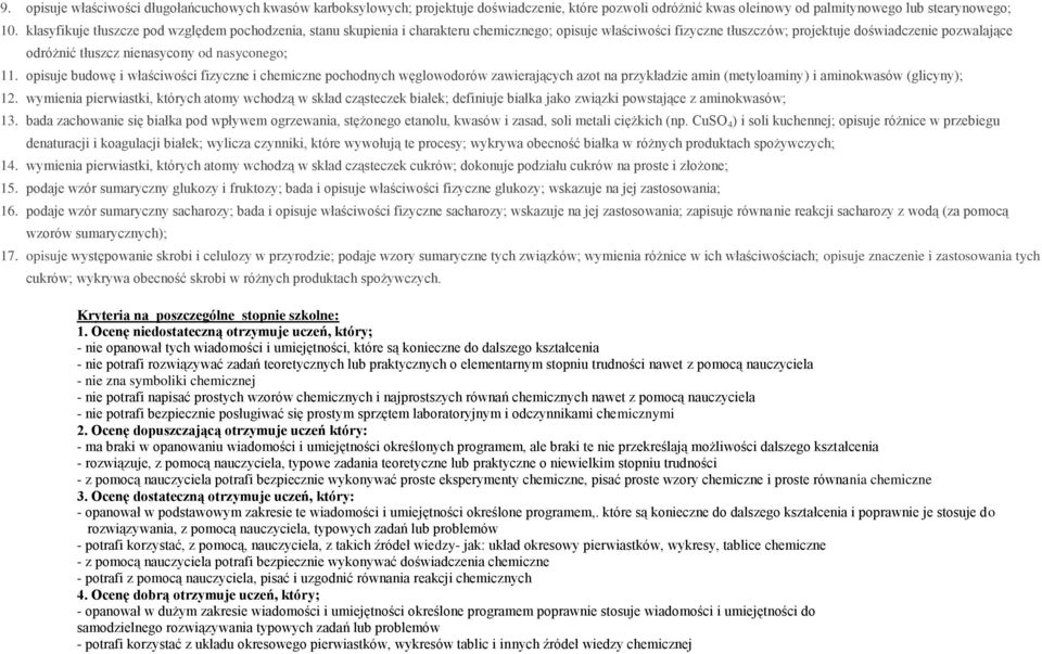 nasyconego; 11. opisuje budowę i właściwości fizyczne i chemiczne pochodnych węglowodorów zawierających azot na przykładzie amin (metyloaminy) i aminokwasów (glicyny); 12.