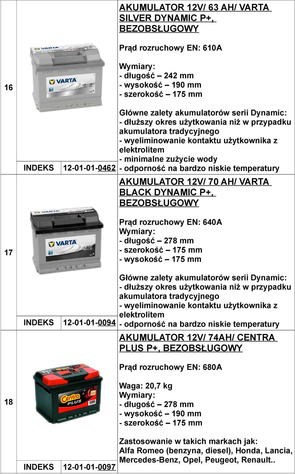 12-01-01-0094 AKUMULATOR 12V/ 74AH/ CENTRA PLUS P+, Prąd rozruchowy EN: 680A 18 Waga: 20,7 kg -