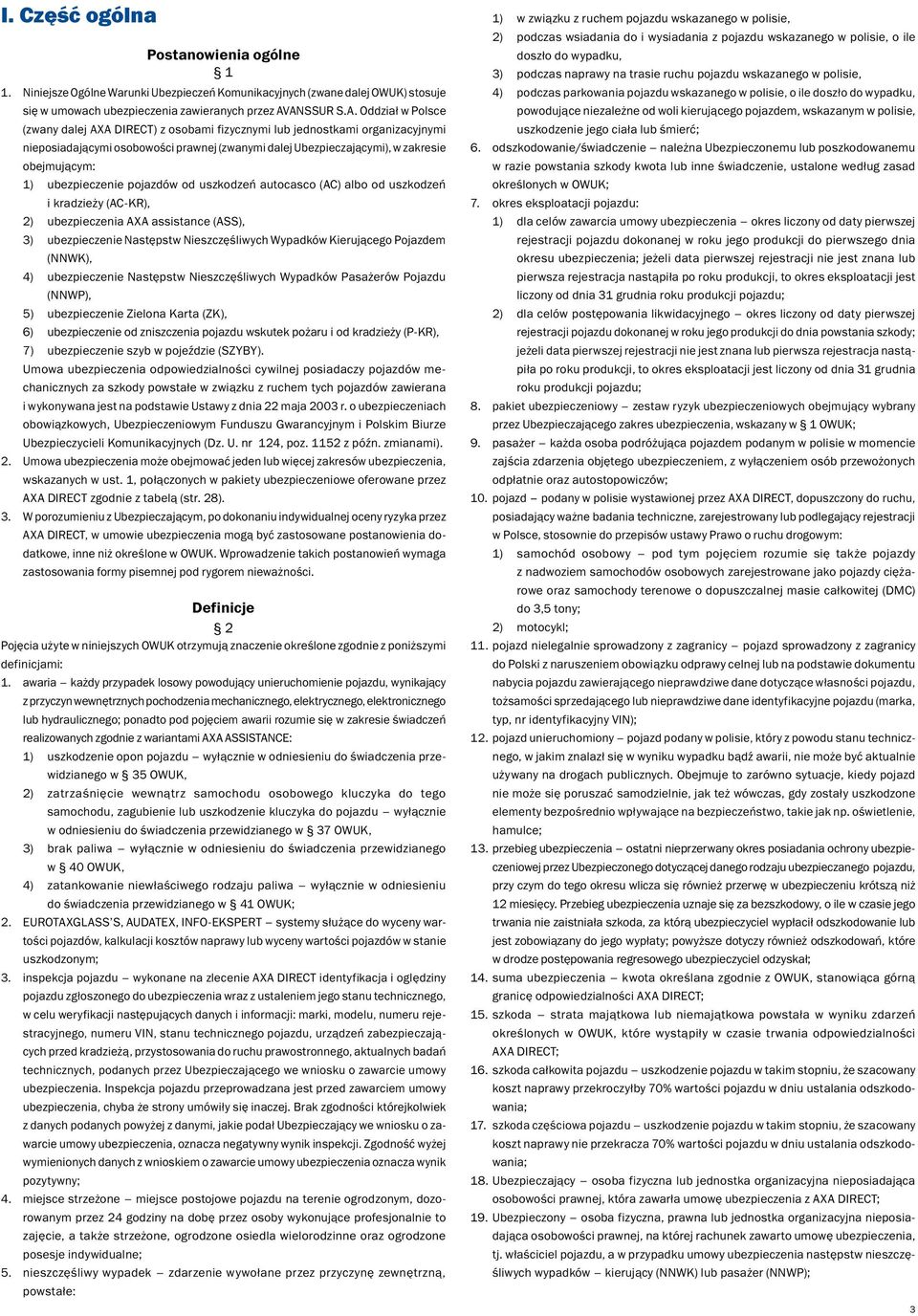 obejmującym: 1) ubezpieczenie pojazdów od uszkodzeń autocasco (AC) albo od uszkodzeń i kradzieży (AC-KR), 2) ubezpieczenia AXA assistance (ASS), 3) ubezpieczenie Następstw Nieszczęśliwych Wypadków