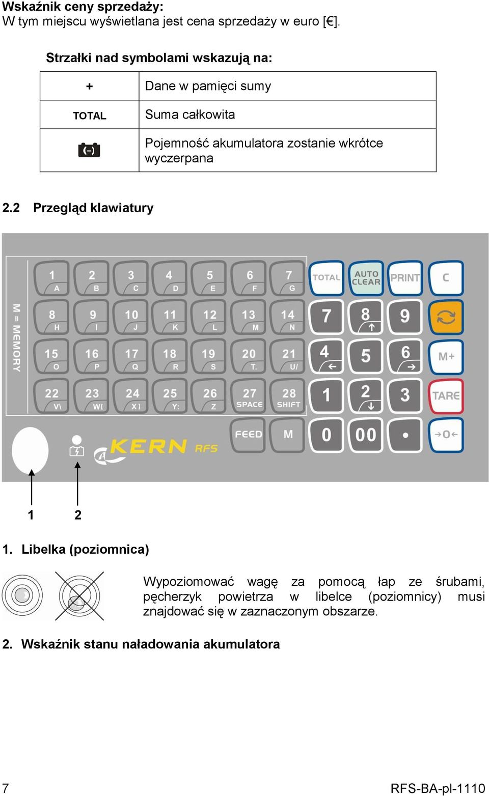 wkrótce wyczerpana 2.2 Przegląd klawiatury 1 2 1.