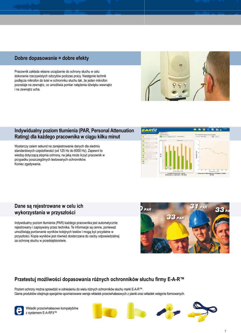 Indywidualny poziom tłumienia (PAR, Personal Attenuation Rating) dla każdego pracownika w ciągu kilku minut Wystarczy osiem sekund na zarejestrowanie danych dla siedmiu standardowych częstotliwości