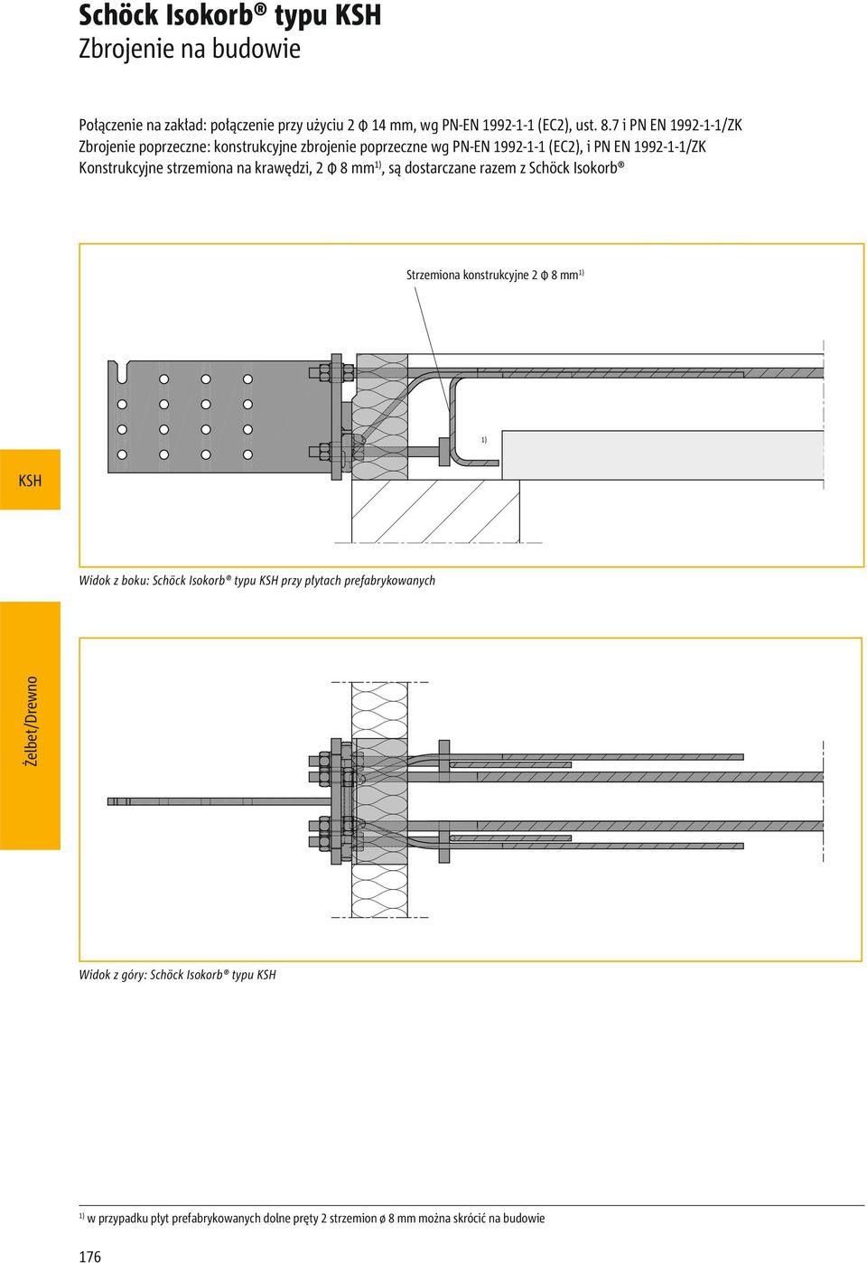 strzemiona na krawędzi, 2 Φ 8 mm 1), są dostarczane razem z Schöck Isokorb Strzemiona konstrukcyjne 2 Φ 8 mm 1) 1) Widok z boku: Schöck Isokorb