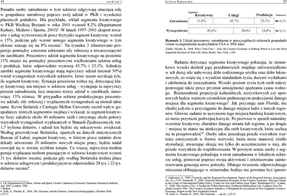 W latach 1997 2001 eksport towarów i usług wytworzonych przez brytyjski segment kreatywny wzrósł o 15%, podczas gdy wzrost samego segmentu kreatywnego w tym okresie szacuje się na 8% rocznie 7.