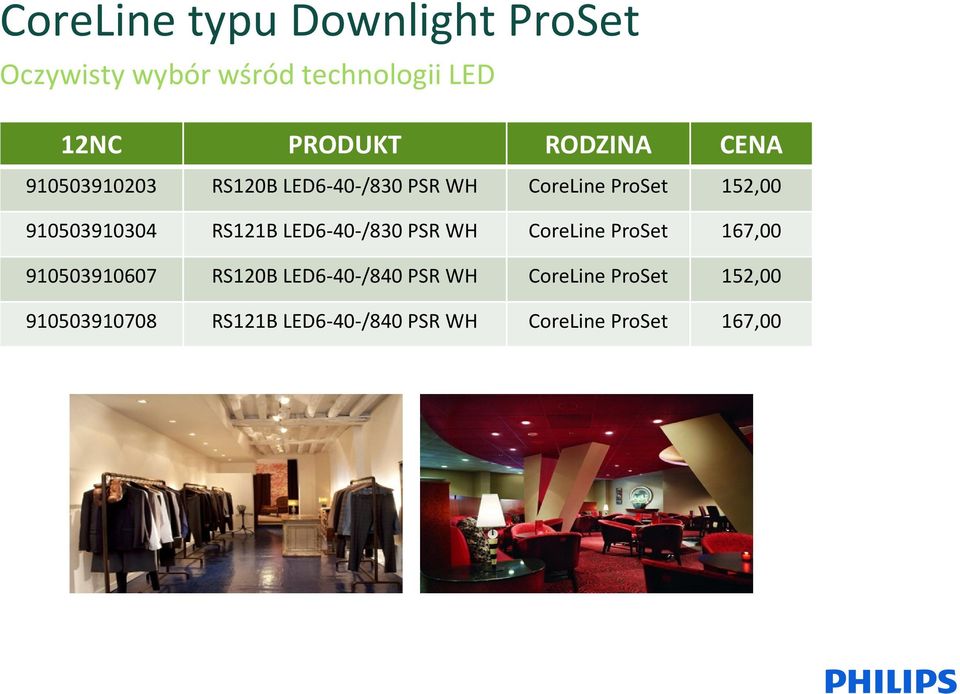 PSR WH CoreLine ProSet 167,00 910503910607 RS120B LED6-40-/840 PSR WH