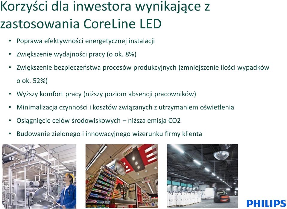 52%) Wyższy komfort pracy (niższy poziom absencji pracowników) Minimalizacja czynności i kosztów związanych z