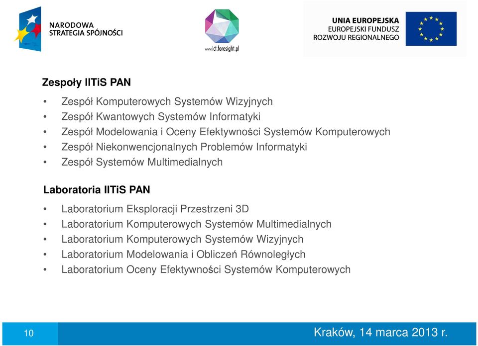 Laboratoria IITiS PAN Laboratorium Eksploracji Przestrzeni 3D Laboratorium Komputerowych Systemów Multimedialnych Laboratorium