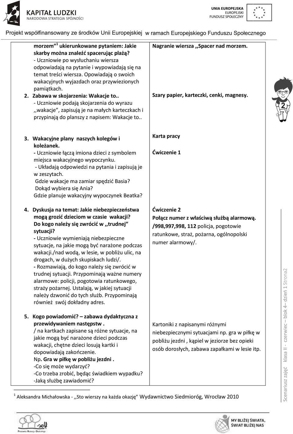 Zabawa w skojarzenia: Wakacje to.. - Uczniowie podają skojarzenia do wyrazu,,wakacje, zapisują je na małych karteczkach i przypinają do planszy z napisem: Wakacje to.