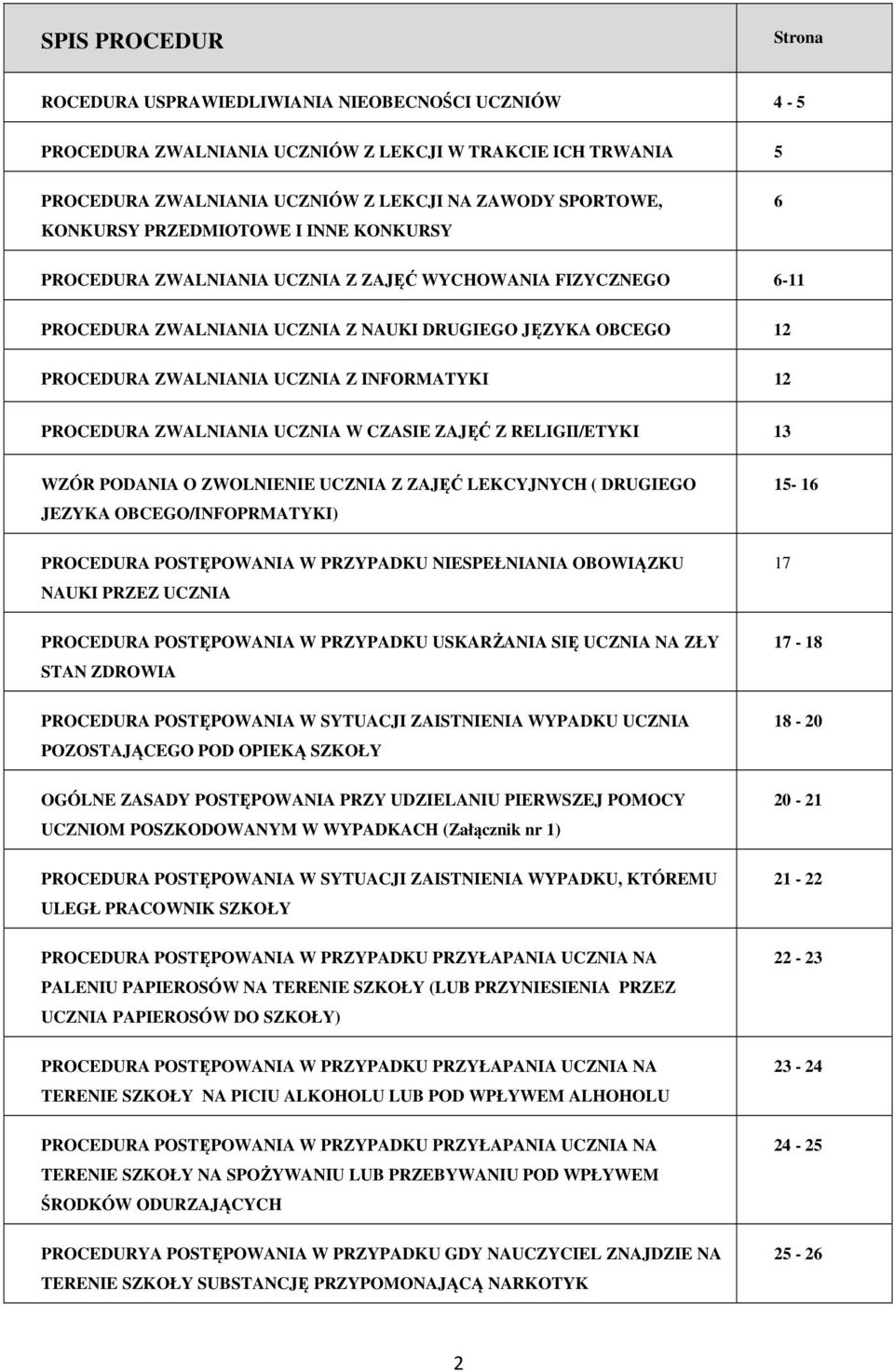 INFORMATYKI 12 PROCEDURA ZWALNIANIA UCZNIA W CZASIE ZAJĘĆ Z RELIGII/ETYKI 13 WZÓR PODANIA O ZWOLNIENIE UCZNIA Z ZAJĘĆ LEKCYJNYCH ( DRUGIEGO JEZYKA OBCEGO/INFOPRMATYKI) PROCEDURA POSTĘPOWANIA W