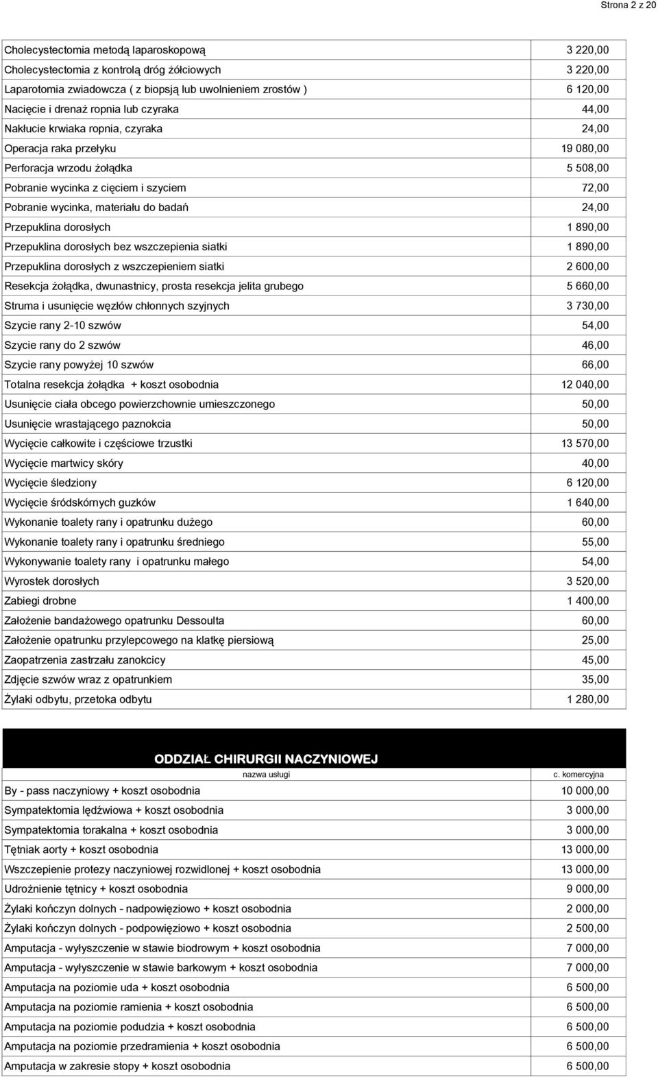 materiału do badań 24,00 Przepuklina dorosłych 1 890,00 Przepuklina dorosłych bez wszczepienia siatki 1 890,00 Przepuklina dorosłych z wszczepieniem siatki 2 600,00 Resekcja żołądka, dwunastnicy,