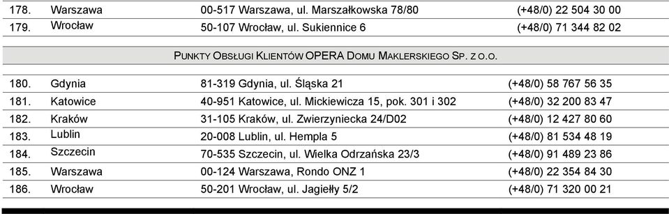 Katowice 40-951 Katowice, ul. Mickiewicza 15, pok. 301 i 302 (+48/0) 32 200 83 47 182. Kraków 31-105 Kraków, ul. Zwierzyniecka 24/D02 (+48/0) 12 427 80 60 183.