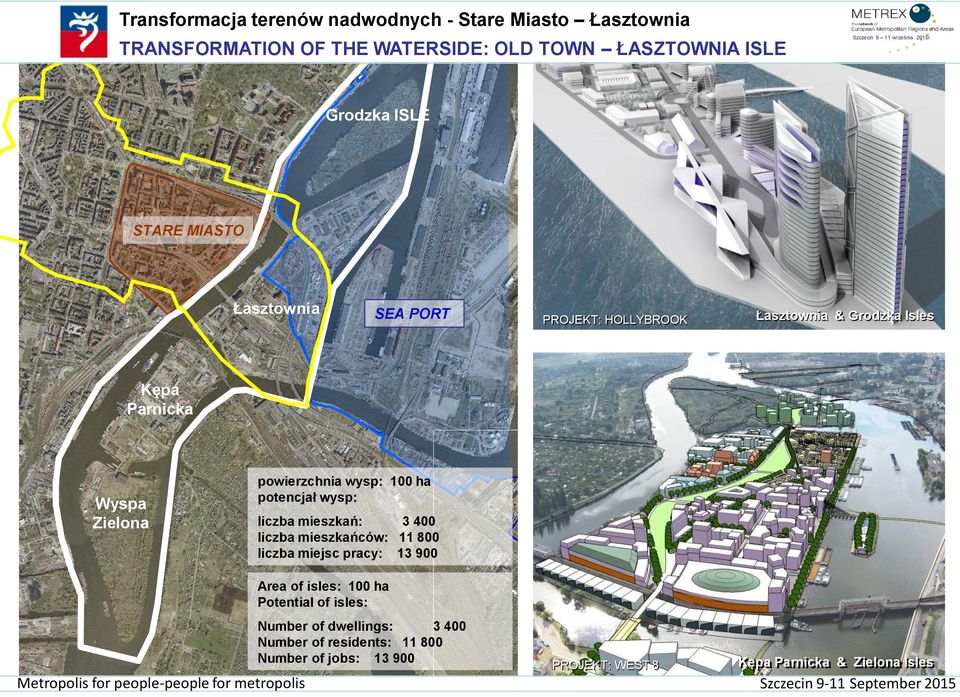 potencjał wysp: liczba mieszkań: 3 400 liczba mieszkańców: 11 800 liczba miejsc pracy: 13 900 Area of isles: 100 ha Potential of