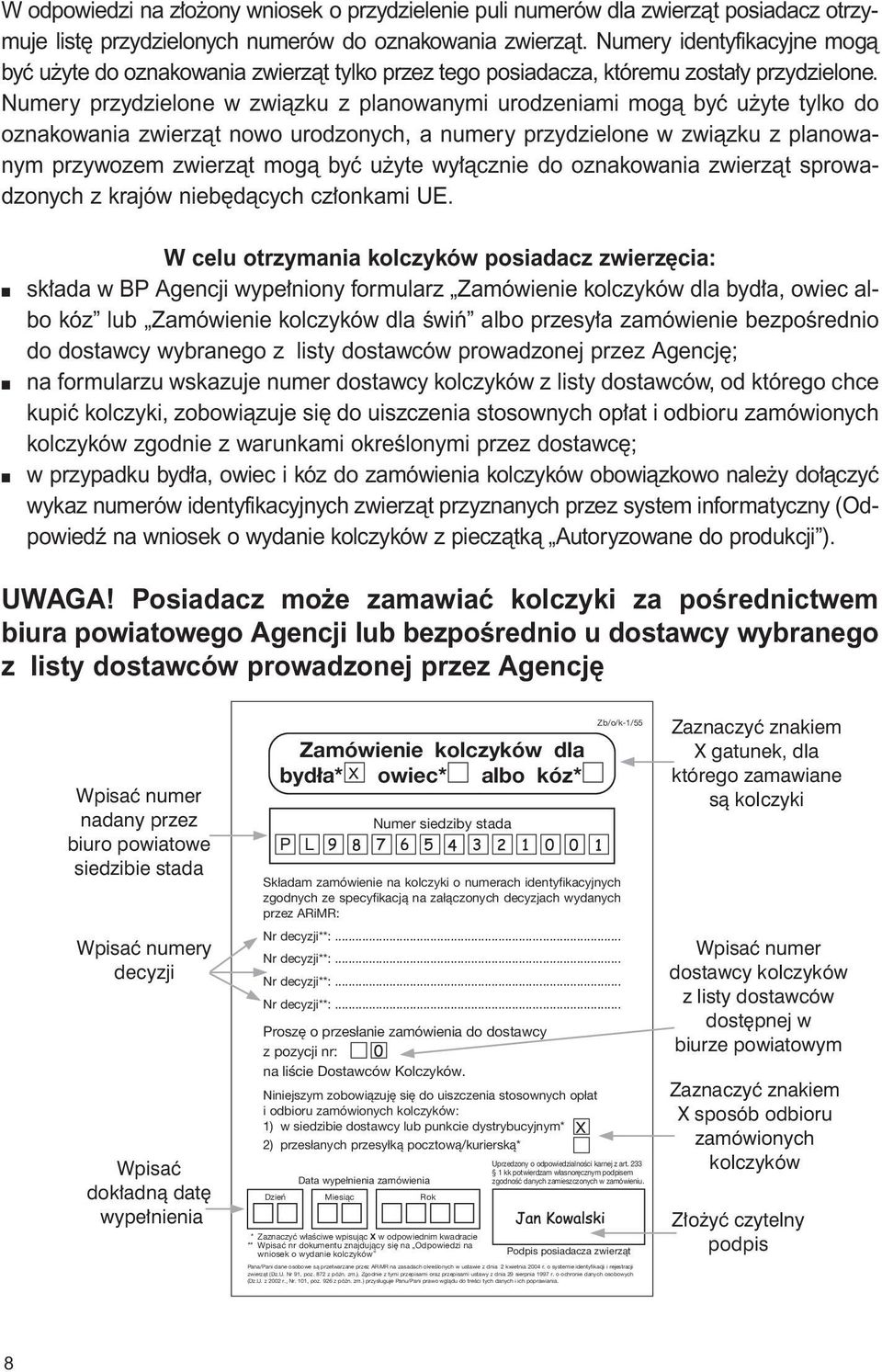 Numery przydzielone w zwiàzku z planowanymi urodzeniami mogà byç u yte tylko do oznakowania zwierzàt nowo urodzonych, a numery przydzielone w zwiàzku z planowanym przywozem zwierzàt mogà byç u yte wy