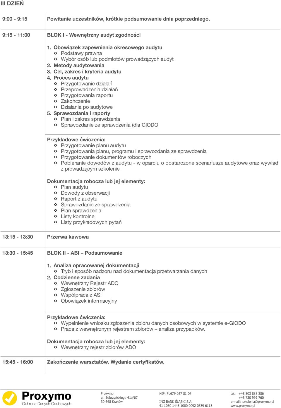 Proces audytu Przygotowanie działań Przeprowadzenia działań Przygotowania raportu Zakończenie Działania po audytowe 5.