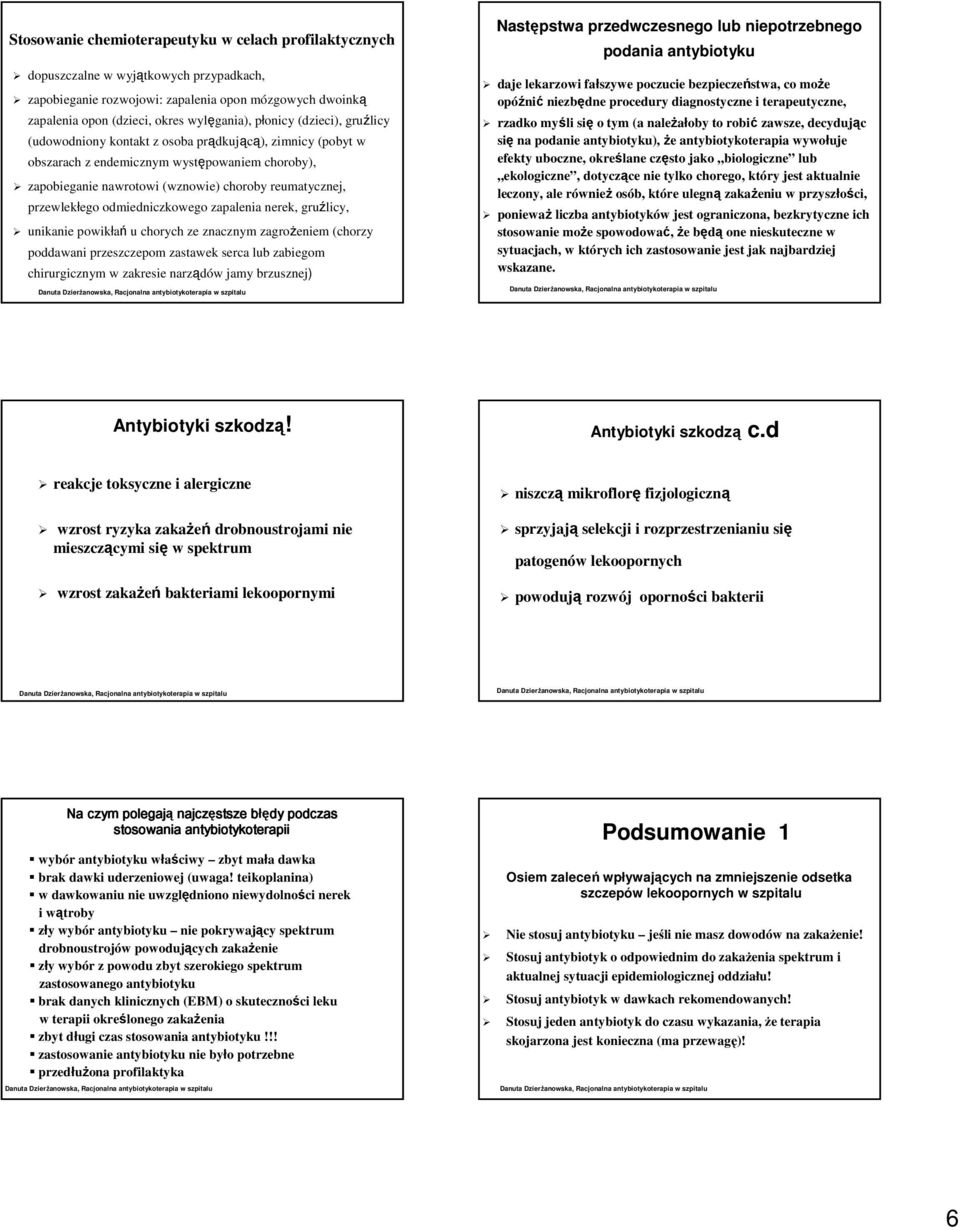 przewlekłego odmiedniczkowego zapalenia nerek, gruźlicy, unikanie powikłań u chorych ze znacznym zagrożeniem (chorzy poddawani przeszczepom zastawek serca lub zabiegom chirurgicznym w zakresie