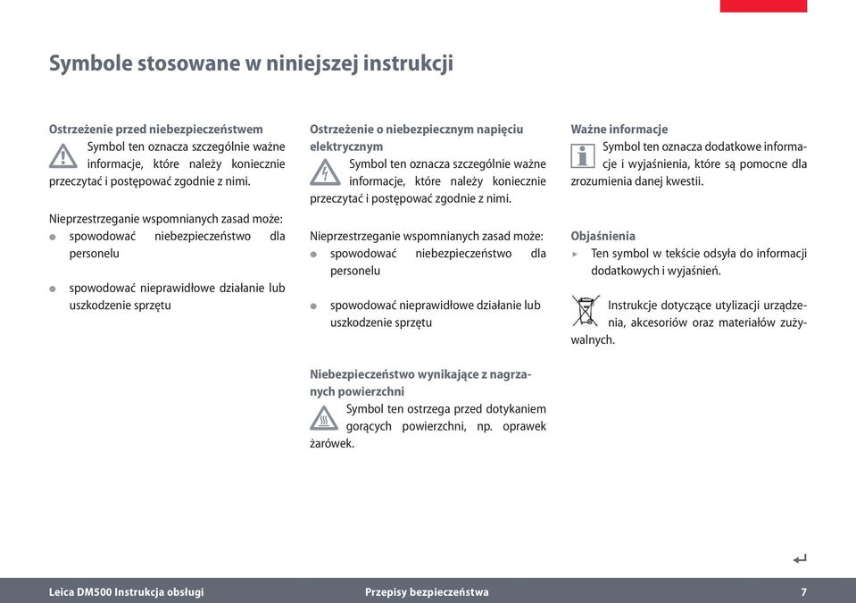 Symbol ten oznacza szczególnie ważne informacje, które należy koniecznie przeczytać i postępować zgodnie z nimi.