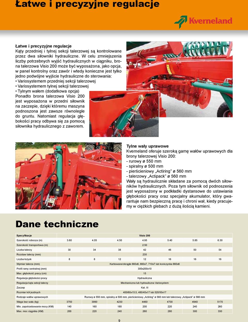 podwójne wyjście hydrauliczne do sterowania: Variosystemem przedniej sekcji talerzowej Variosystemem tylnej sekcji talerzowej Tylnym wałem (dodatkowa opcja) Ponadto brona talerzowa Visio 200 jest