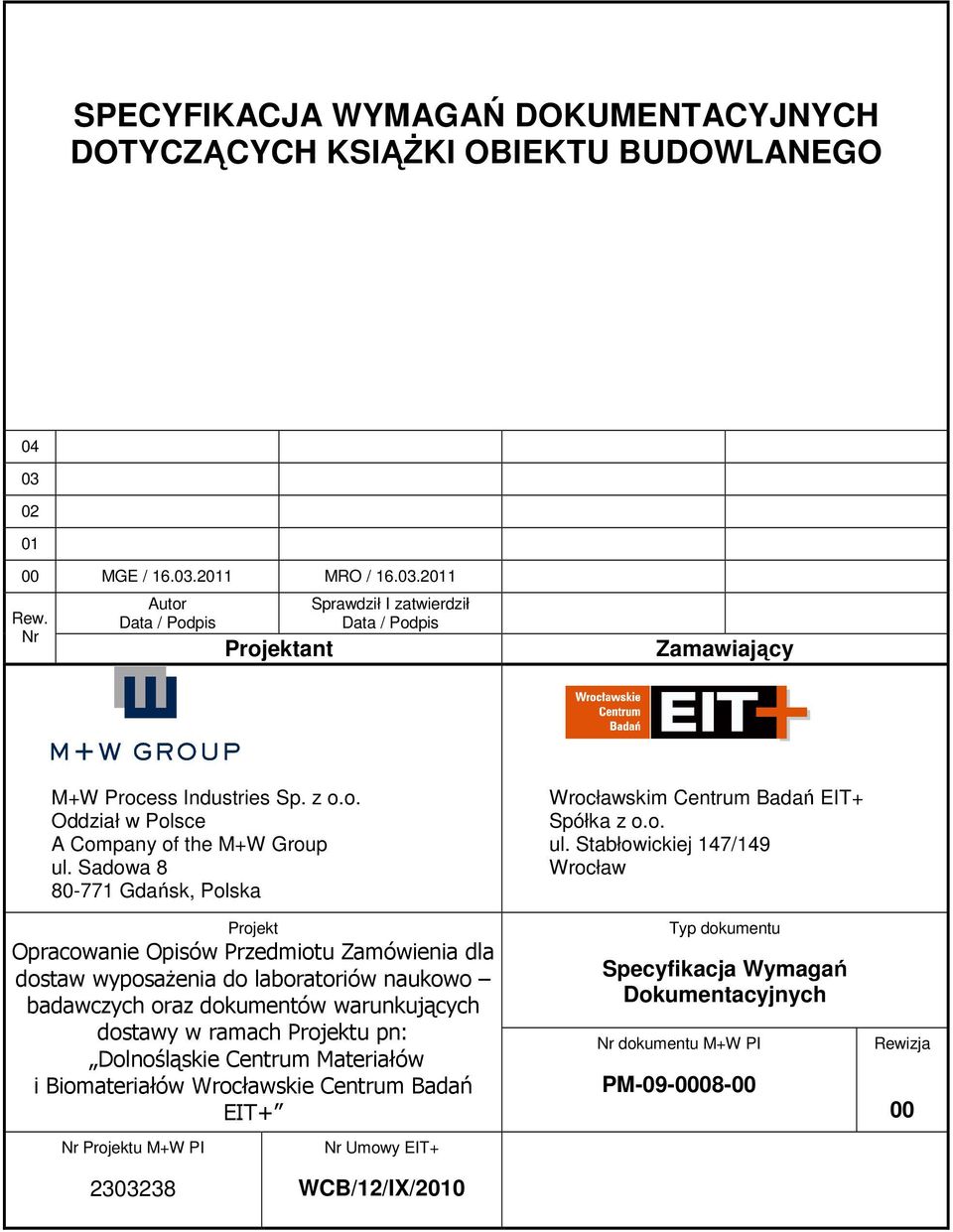 Sadowa 8 80-771 Gdańsk, Polska Projekt Opracowanie Opisów Przedmiotu Zamówienia dla dostaw wyposaŝenia do laboratoriów naukowo badawczych oraz dokumentów warunkujących dostawy w ramach Projektu pn: