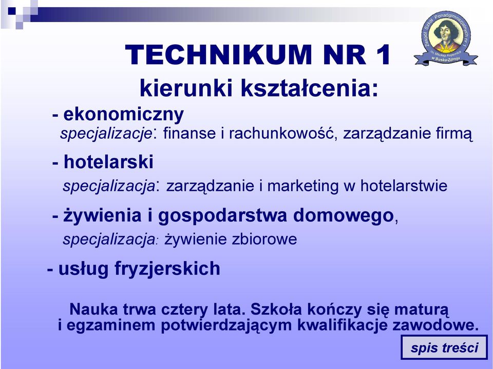 żywienia i gospodarstwa domowego, specjalizacja: żywienie zbiorowe -usług fryzjerskich Nauka