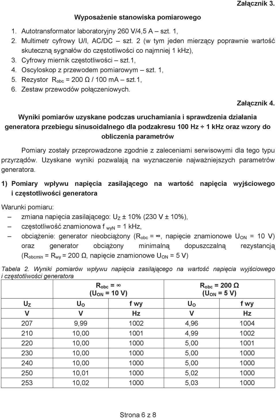 Rezystor R obc = 200 / 100 ma szt.1, 6. Zestaw przewodów poczeniowych. Zacznik 4.