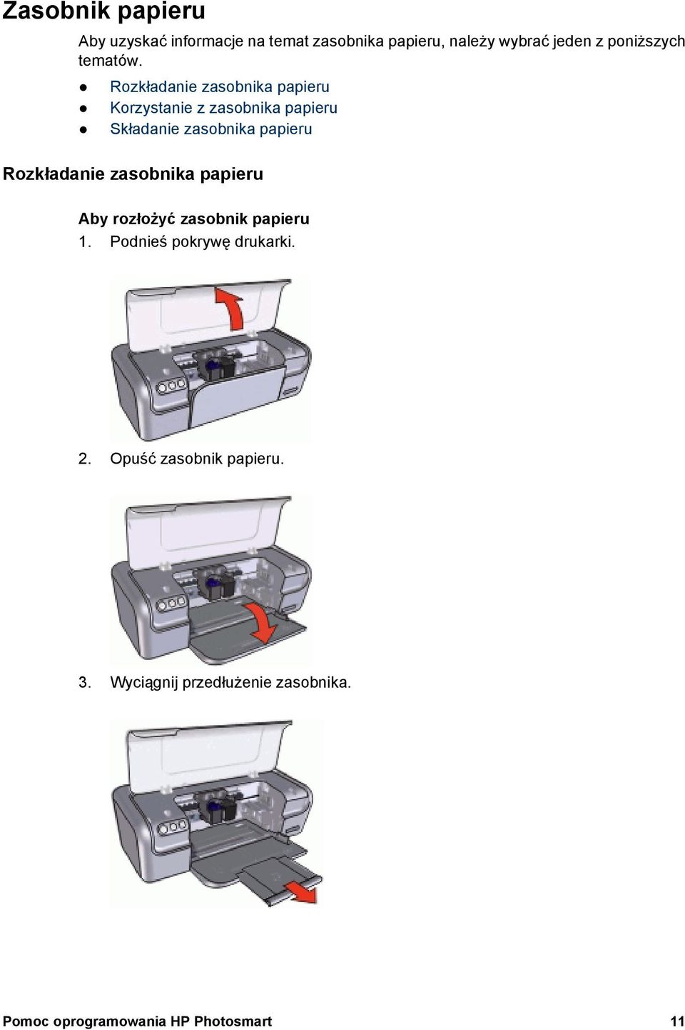 Rozkładanie zasobnika papieru Korzystanie z zasobnika papieru Składanie zasobnika papieru