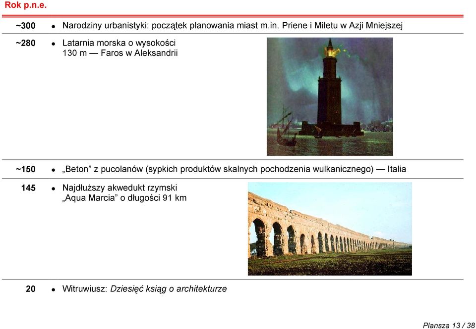 Priene i Miletu w Azji Mniejszej ~280 Latarnia morska o wysokości 130 m Faros w Aleksandrii