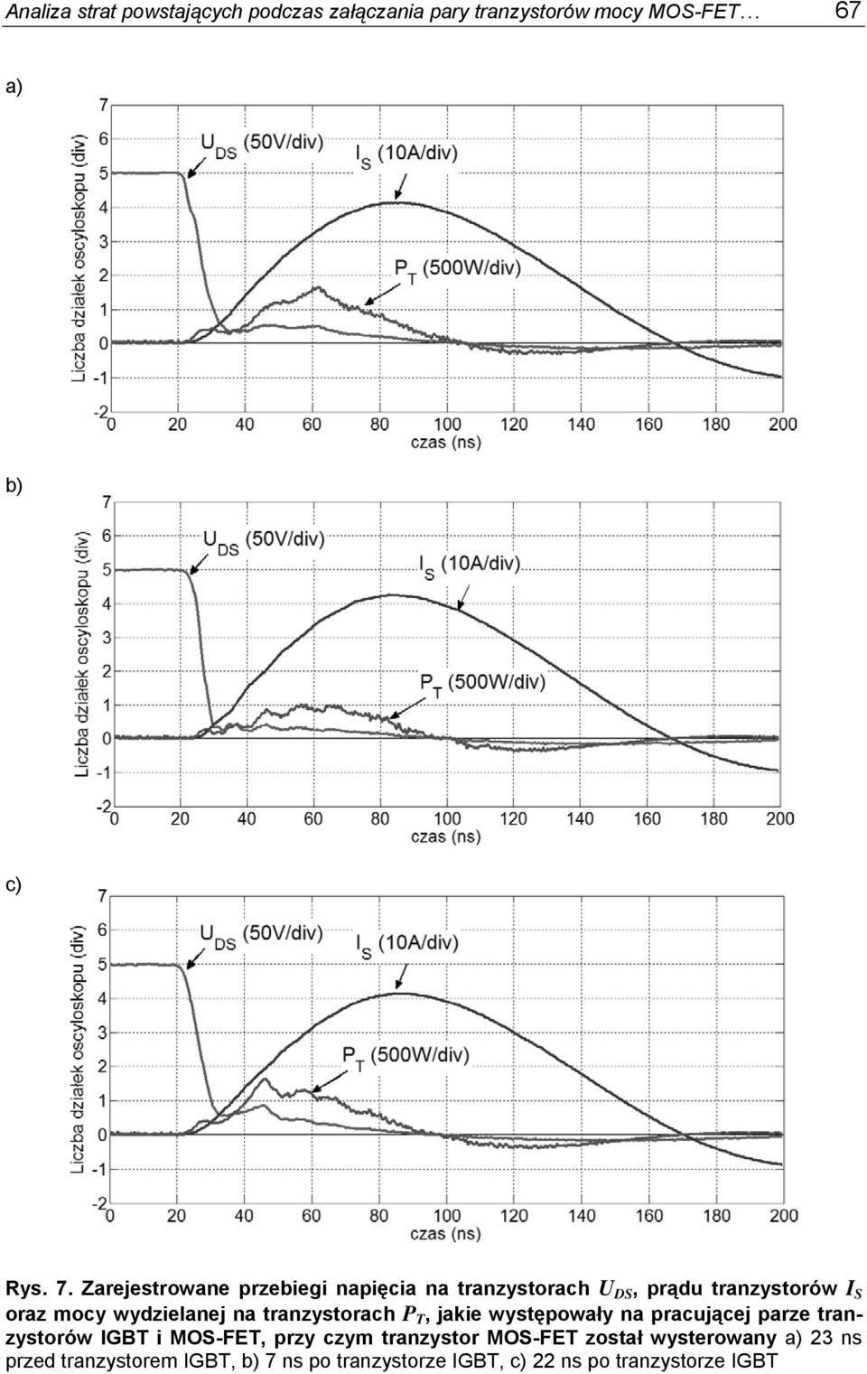 tranzystorach P T, jakie występowały na pracującej parze tranzystorów IGBT i MOS-FET, przy czym tranzystor
