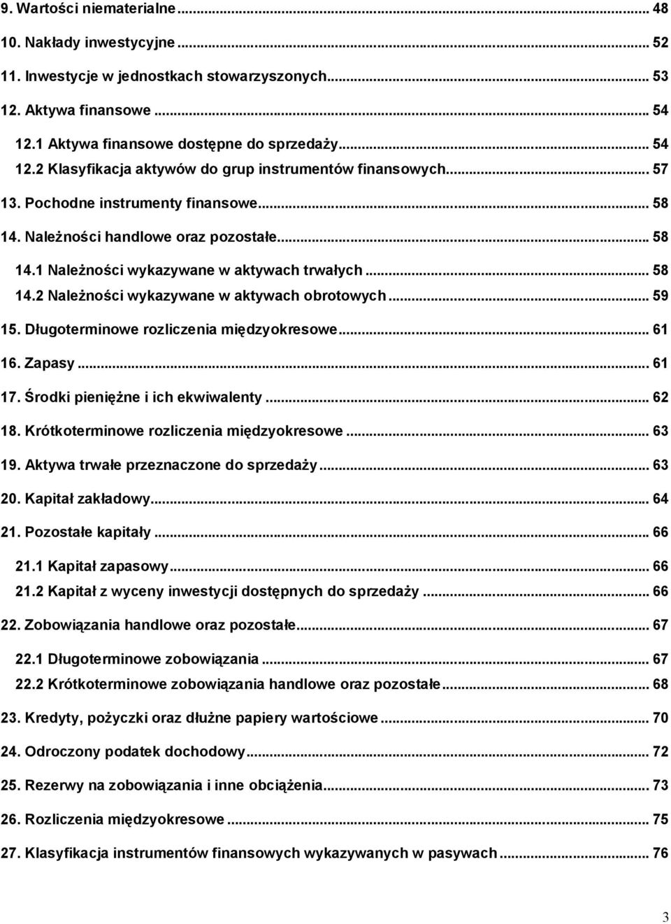 .. 59 15. Długoterminowe rozliczenia międzyokresowe... 61 16. Zapasy... 61 17. Środki pieniężne i ich ekwiwalenty... 62 18. Krótkoterminowe rozliczenia międzyokresowe... 63 19.