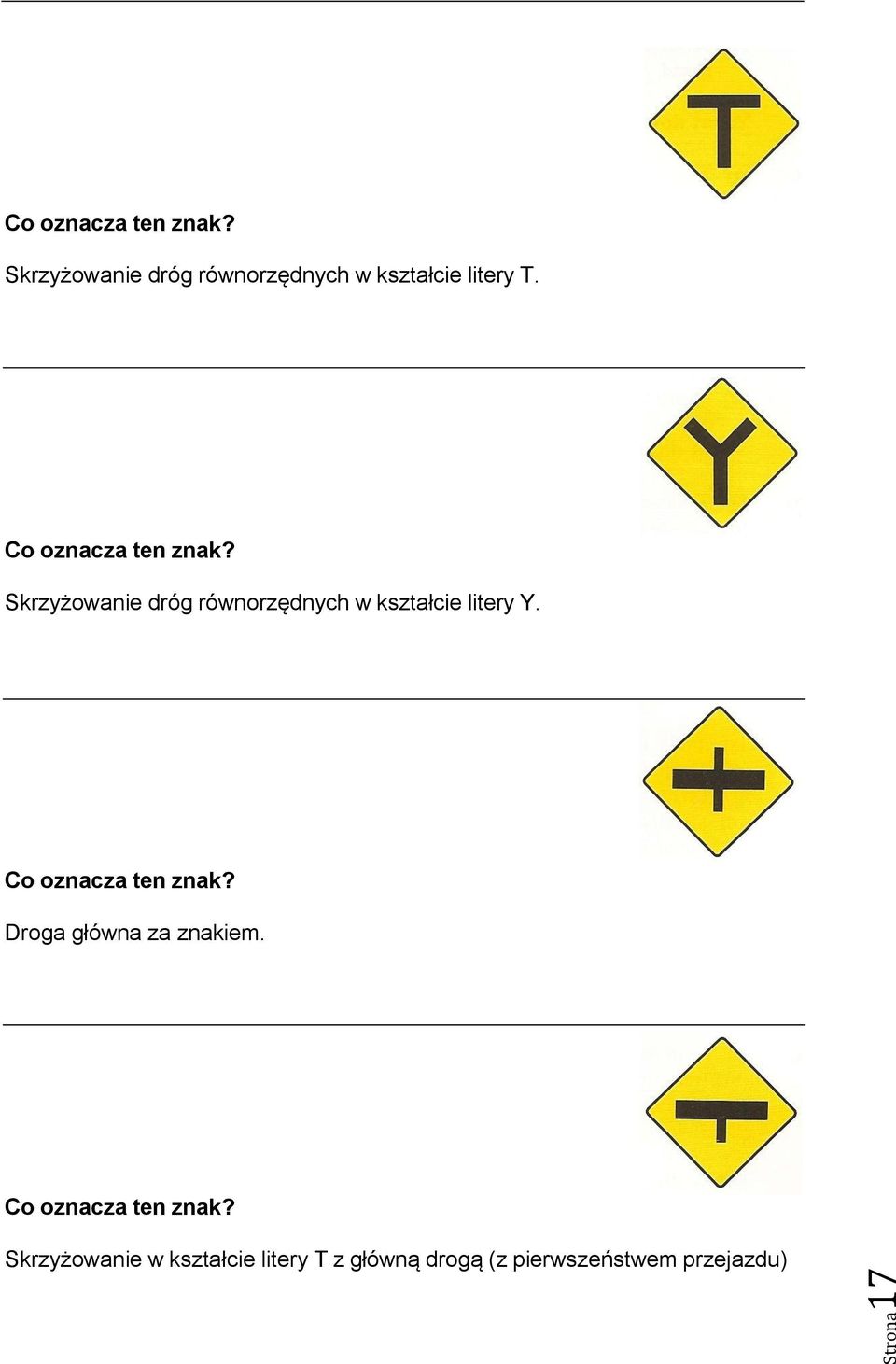 Skrzyżowanie dróg równorzędnych w kształcie litery Y.