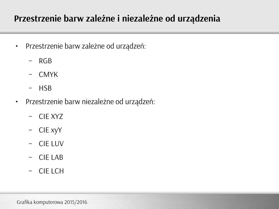 urządzeń: RGB CMYK HSB Przestrzenie barw