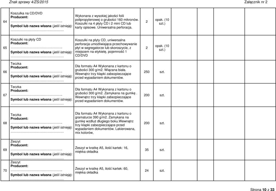 Dla formatu A4 Wykonana z kartonu o grubości 300 g/m2. Wiązana biała. Wewnątrz trzy klapki zabezpieczające przed wypadaniem dokumentów. 250 szt.