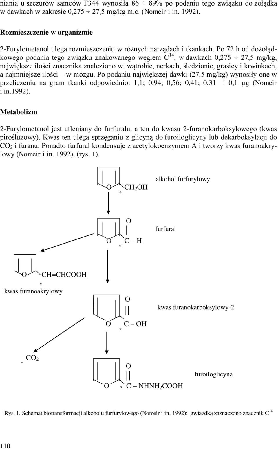 Po 72 h od dożołądkowego podania tego związku znakowanego węglem C 14, w dawkach 0,275 27,5 mg/kg, największe ilości znacznika znaleziono w: wątrobie, nerkach, śledzionie, grasicy i krwinkach, a