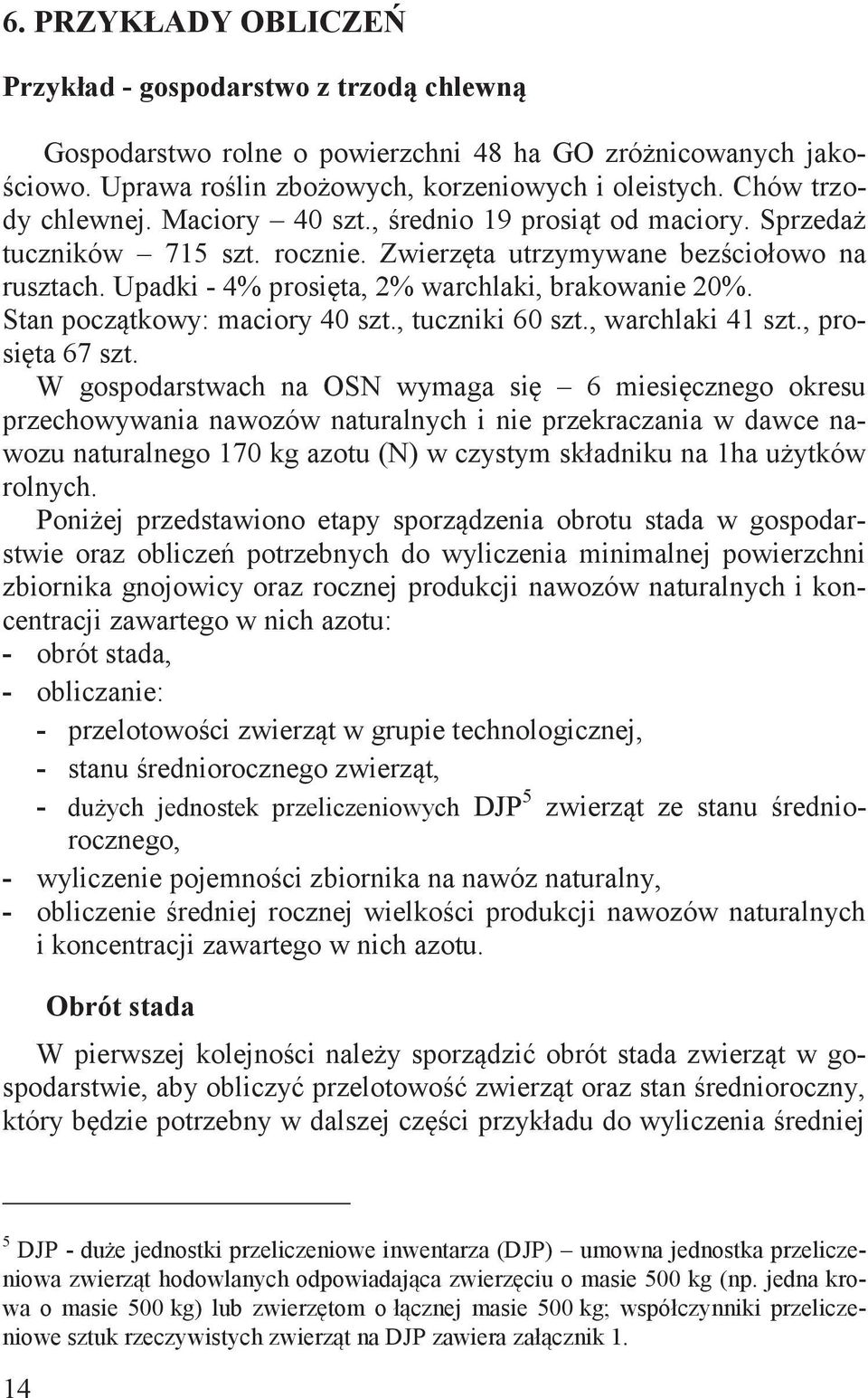 Upadki - 4% prosięta, 2% warchlaki, brakowanie 20%. Stan początkowy: maciory 40 szt., tuczniki 60 szt., warchlaki 41 szt., prosięta 67 szt.