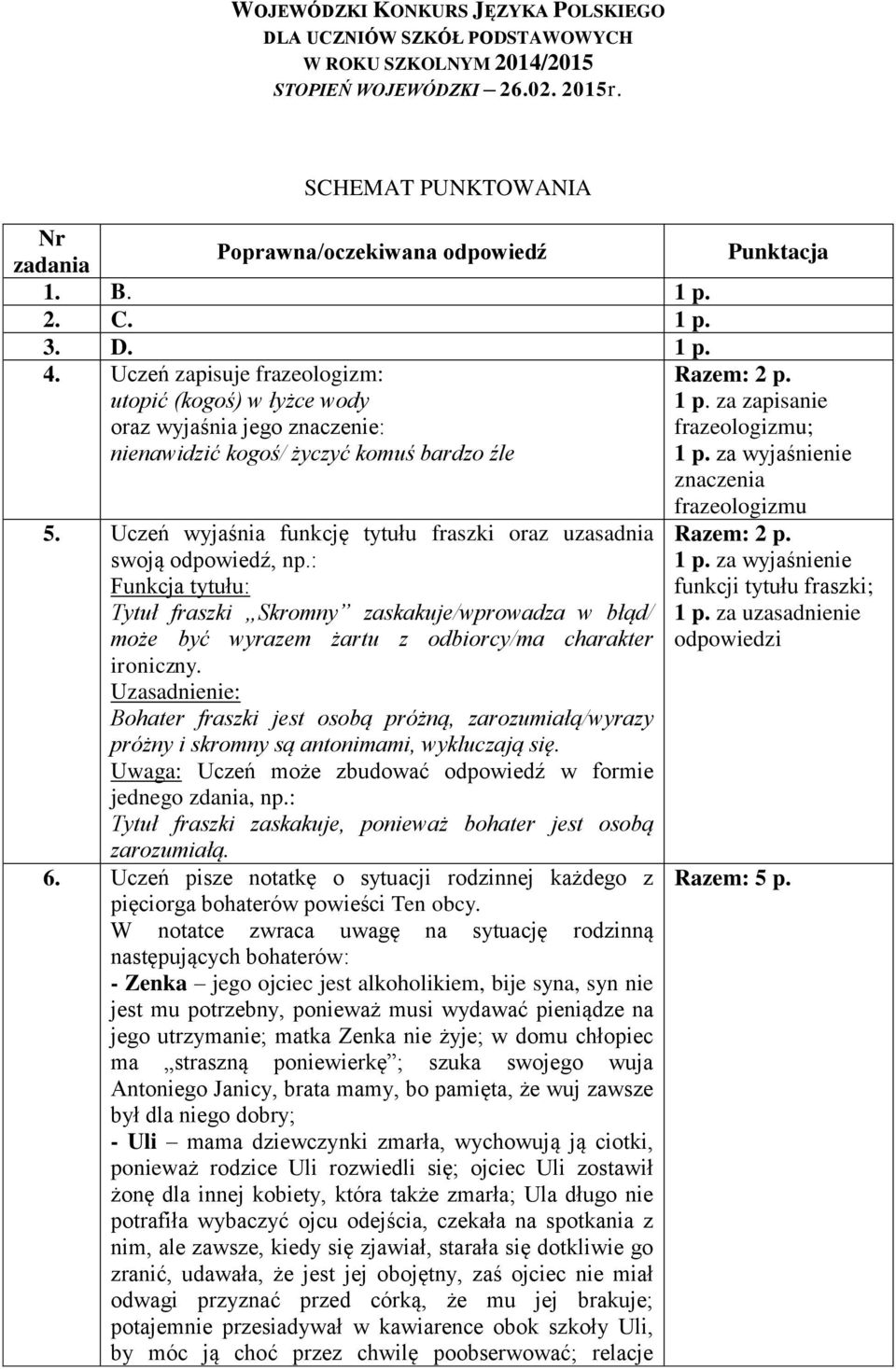 za wyjaśnienie znaczenia 5. Uczeń wyjaśnia funkcję tytułu fraszki oraz uzasadnia swoją odpowiedź, np.