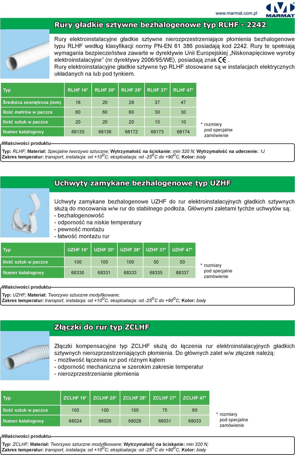 Rury elektroinstalacyjne gładkie sztywne typ RLHF stosowane są w instalacjach elektrycznych układanych na lub pod tynkiem.