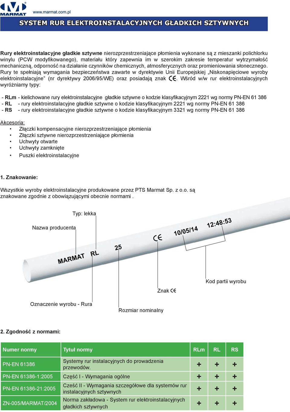 Rury te spełniają wymagania bezpieczeństwa zawarte w dyrektywie Unii Europejskiej Niskonapięciowe wyroby elektroinstalacyjne (nr dyrektywy 2006/95/WE) oraz posiadają znak.