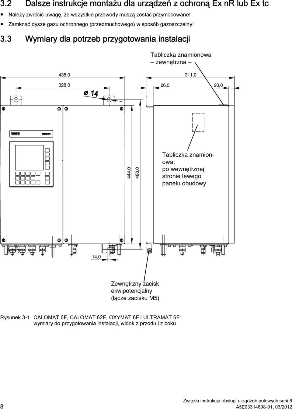 3 Wymiary dla potrzeb przygotowania instalacji Tabliczka znamionowa zewnętrzna 438,0 311,0 328,0 26,5 20,0 444,0 480,0 Tabliczka znamionowa; po