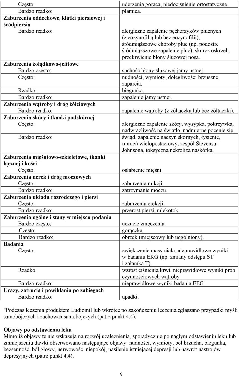 podostre śródmiąższowe zapalenie płuc), skurcz oskrzeli, przekrwienie błony śluzowej nosa. Zaburzenia żołądkowo-jelitowe Bardzo często: suchość błony śluzowej jamy ustnej.